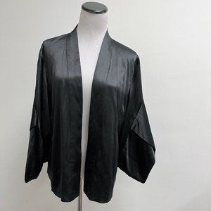 Eileen Fisher black silk open Kimono Jacket top M asian inspired